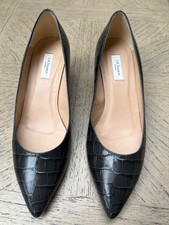 LK Bennett - Dark grey  leather, snake print kitten heel shoes, Size UK 6/EU 39 