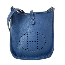 Auth HERMES Evelyne TPM Blue Taurillon Clemence Square G Shoulder Bag