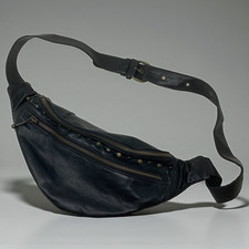 Iboga Skin Ibogaskin Urban Studded Fanny Pack Black Calfskin Leather Bum Bag