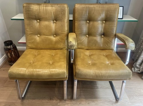Pair mid century mustard - pair,