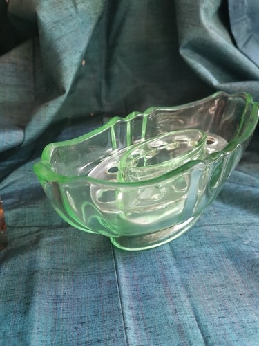 Vintage green glass posy bowl - vintage,