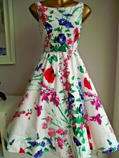 MONSOON COTTON VINTAGE 50s FIT FLARE FLORAL HOLIDAY PARTY OCCASION DRESS SIZE 22