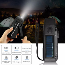 Portable Wind Up Solar Hand Crank Radio Power Bank FM/AM USB Charger LED Torch