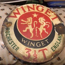 Vintage Winget Enamel Sign 11 Inch Diameter Nameplate Advertising Sign