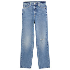 Ladies M&S High Waist RIPPED Straight Leg Jeans Blue Size 8 Regular Short