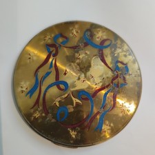 Vintage Vogue Loose Powder Compact Gold Gilt Enamelled mirror ribbons