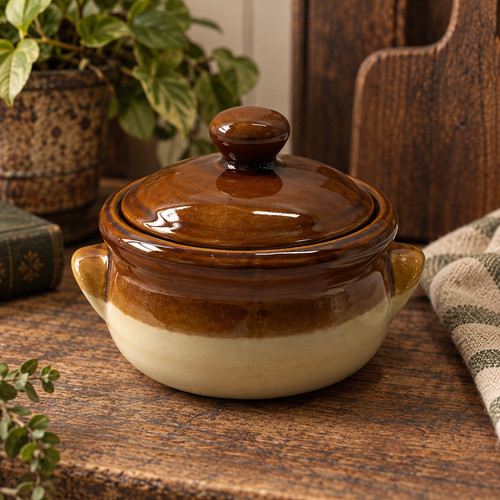 Vintage brown tan crock - brown,
