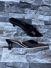 New Ladies Elegant Classy Black Shiny Wet Look Pointed Kitten Heel Sandal Size 6