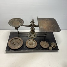 POSTAL BALANCE SCALES + 7 Weights Large Heavy Duty Authentic Antique circa 1870