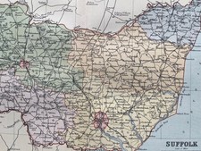 Antique map of Suffolk colour chromolithograph 1895