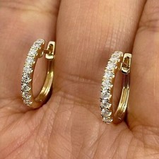 1 Ct Round Cut White Diamond Huggie Hoop Wedding Earrings 14K Yellow Gold Finish