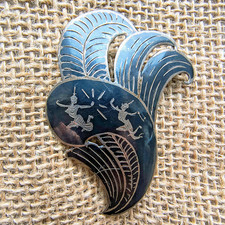 Sterling Silver Siam Brooch Niello Vintage Thailand Deity Brooch Unusual Shape