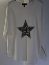 Ladies QED London White Long Sleeve Sparkle Star Top. UK M/L. Never Worn