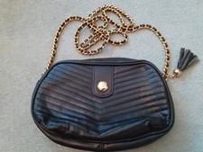 ladies black shoulder handbag with black and gold shoulder strap house of fraser