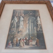Atributed: Samuel Prout Watercolour Painting of the Interior of a Cathedral P1