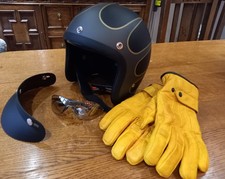 Japanese Style 500TX Open Face Slim Fit Helmet Size M + Retro Vintage Gloves