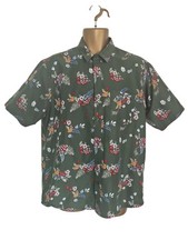 Cotton Traders Men Green Floral Print Hawaiian Tropical Short Sleeve Shirt L