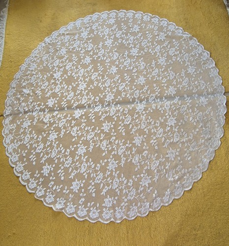 White tablecloth round lace - white,