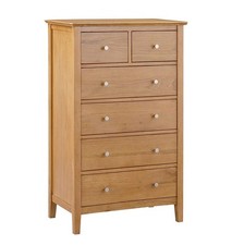 Chest of Drawer, Tall Wooden Dresser, Large Oak Storage Cabinet 2 Over 4 Drawers