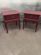 Stag Pair Leggy Slim Leg Bedside Tables Cabinets Taupe Griege Neutral Painted