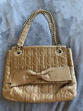 Carolina Herrera Bronze Monogram Leather Audrey Shoulder Bag