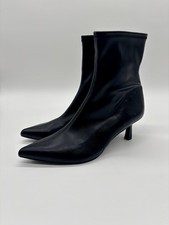 Pull & Bear Black Faux Leather Pointed Toe Kitten Heel Boots -EU 37 / UK 4 - New