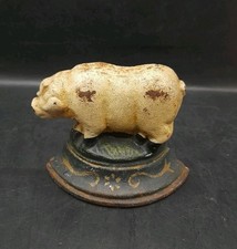 Small Old Vintage Antique Painted Cast Metal Country Farmhouse Pig Door Stop