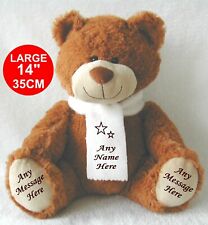 PERSONALISED TEDDY BEAR BROWN 34CM PERMANENTLY PRINTED FEET BIRTHDAY VALENTINE'S
