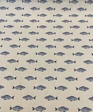 Fryetts PESCE Fish Blue Seaside/Nautical Cotton Fabric.Curtain/ Upholstery/Craft