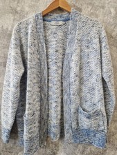 Ladies HONOR MILLBURN Light Blue White Polyester Blend Cardigan Size M CG D14