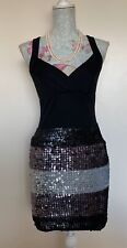 ASOS Black Fabric & Sequin Striped Cross Over Back Body Con Mini Dress Size 12