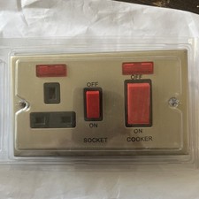 Satin Chrome 45 Amp Cooker Switch With 13amp switched socket with neons