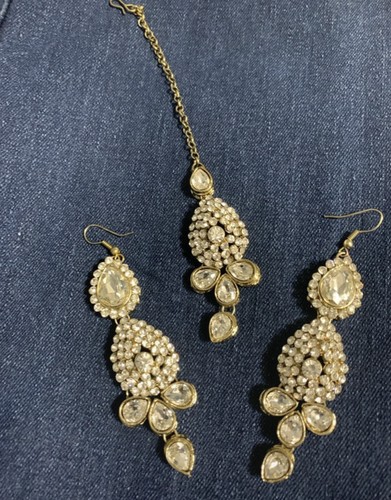 Gold tone clear crystal - crystal, indian