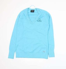 Galvin Green Womens Blue V-Neck Acrylic Blend Jumper Size S