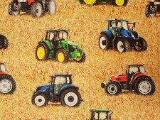 Colourful tractors fabric UK