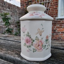 Aldridge Pottery Ceramic Jar Pink Floral Hexagonal With Lid Vintage Storage Home