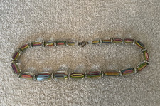 Vintage Art Deco Rainbow Cane Glass Graduated Bead Necklace Faceted  Ring Clasp