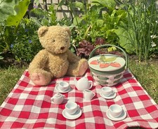 Basil Bear Pre-loved Soft Toy Picnic Basket Blanket Ceramic Teaset 27x22cm 5yrs+