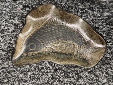 Alan Ward Studio Pottery Fish Dish Speckled Brown With Engraved Fish Signed