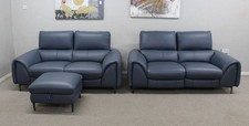 Domicil Mason Blue Leather Static Large 2 Seater Sofa & Power 2 Seater Sofa