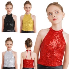 UK Kids Girls Sequins Halter