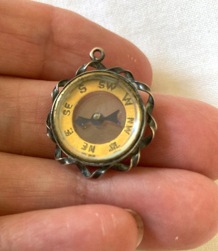 Antique vintage silver compass - antique,