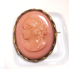 Vintage Oval Cameo Brooch Moulded Glass  Something Old for Bride Bridesmaid