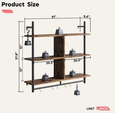 Bestier 3 Tier Floating Pipe Shelving 115CM Industrial Wall Mounted Ladder Shelf