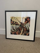 Black framed color linocut