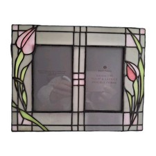 Vintage Stained glass photo frame double Rennie Mackintosh Tulip Lattice Design
