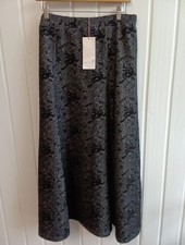 Per Una Long Cotton Blend A-Line Skirt - Size14 - Grey & Black - BNWT (HO)