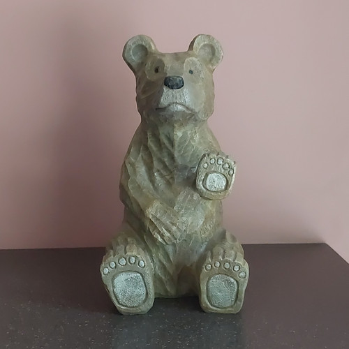 Carved wooden sitting bear - carved,