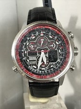 Citizen Men’s Navihawk A-T Red Arrows R.Controlled Black Leather Strap Watch