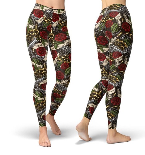 Gun rose print leggings - &,